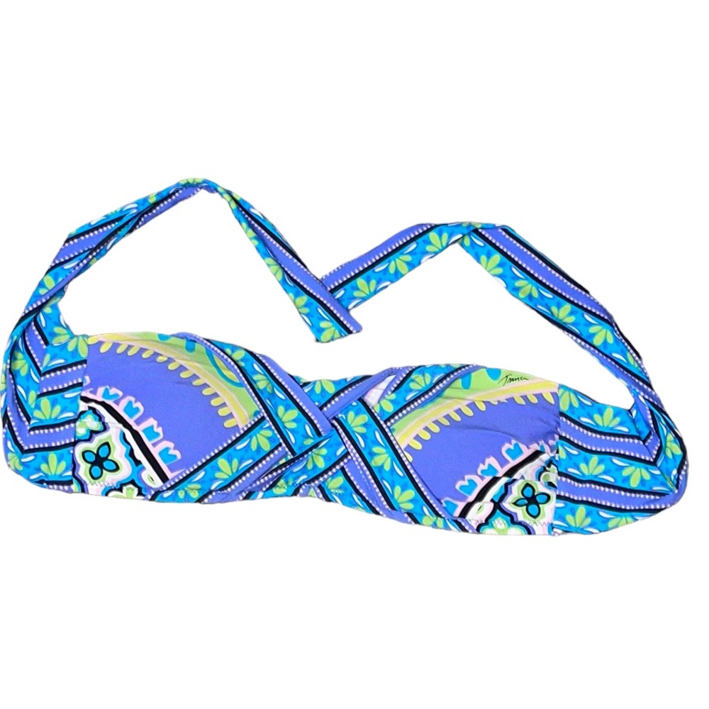 •TRINA TURK•PERWINKLE BANDANA STYLE BIKINI TOP W/CROSS OVER FRONT MIDDLE SIZE 6